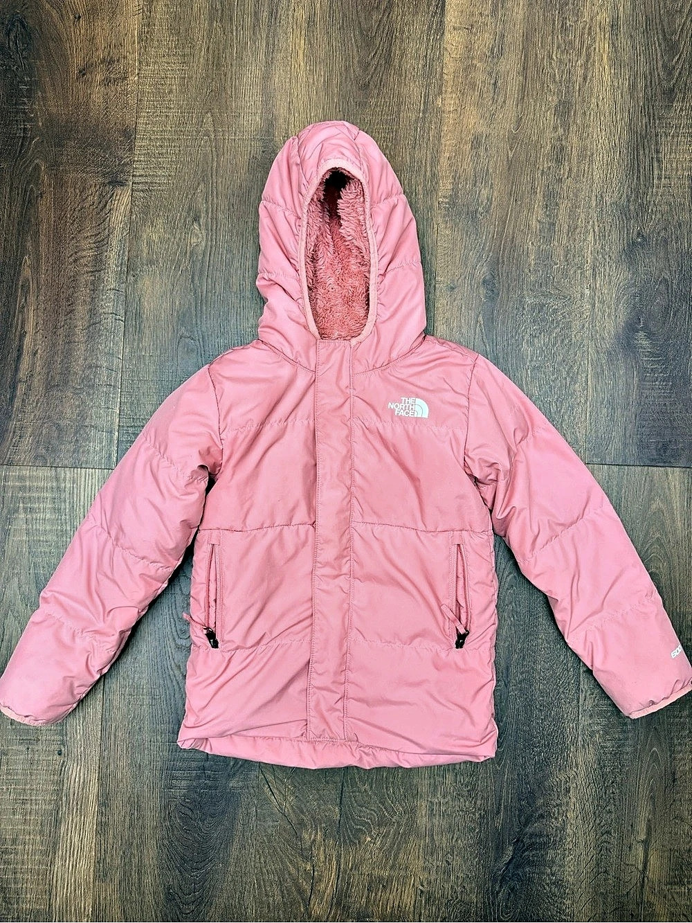 The North Face Kids' North Down Fleece-Lined Parka Pink Hooded Puffer Jacket